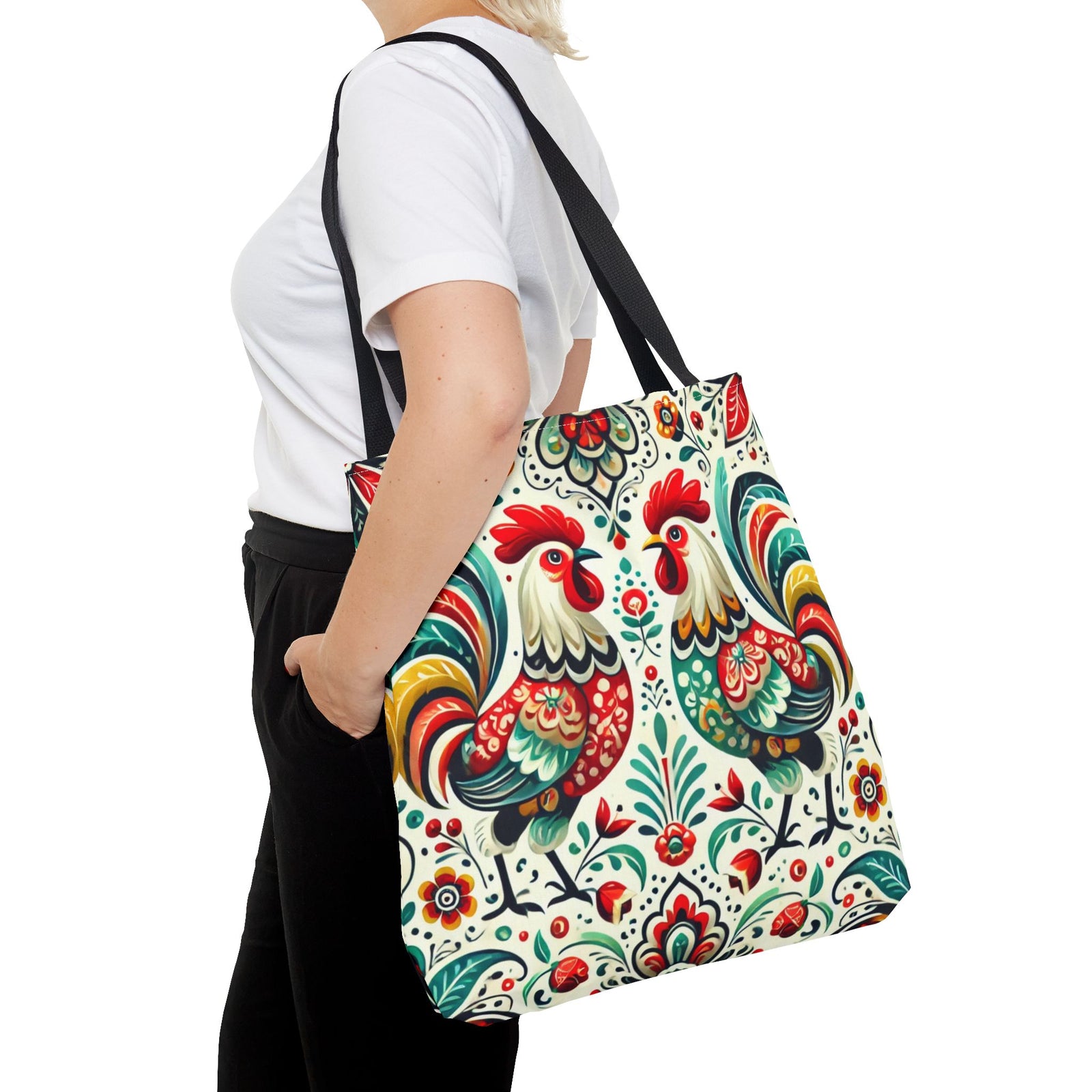 Vibrant Floral Folk Art Chicken Tote Bag