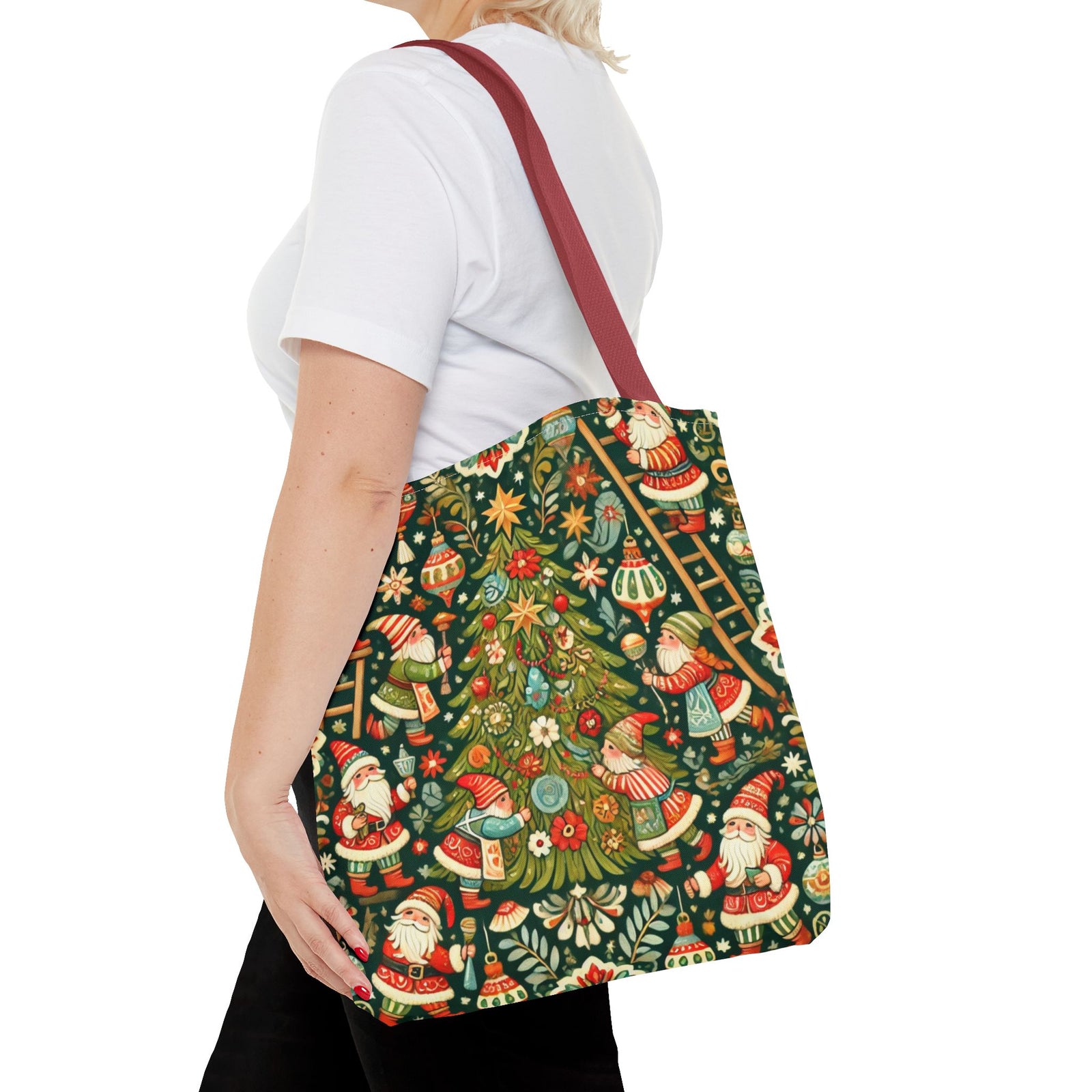 Christmas Gnomes Decorating Tree Holiday Tote Bag