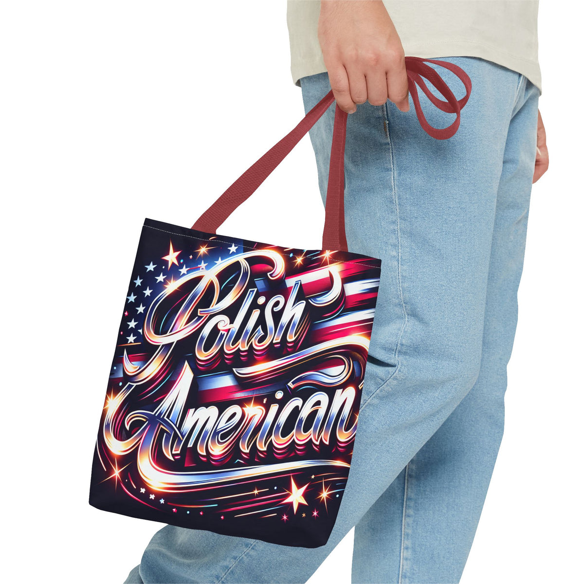 Polish American Patriotic Tote Bag - USA Flag Shoulder Bag for Independence Day