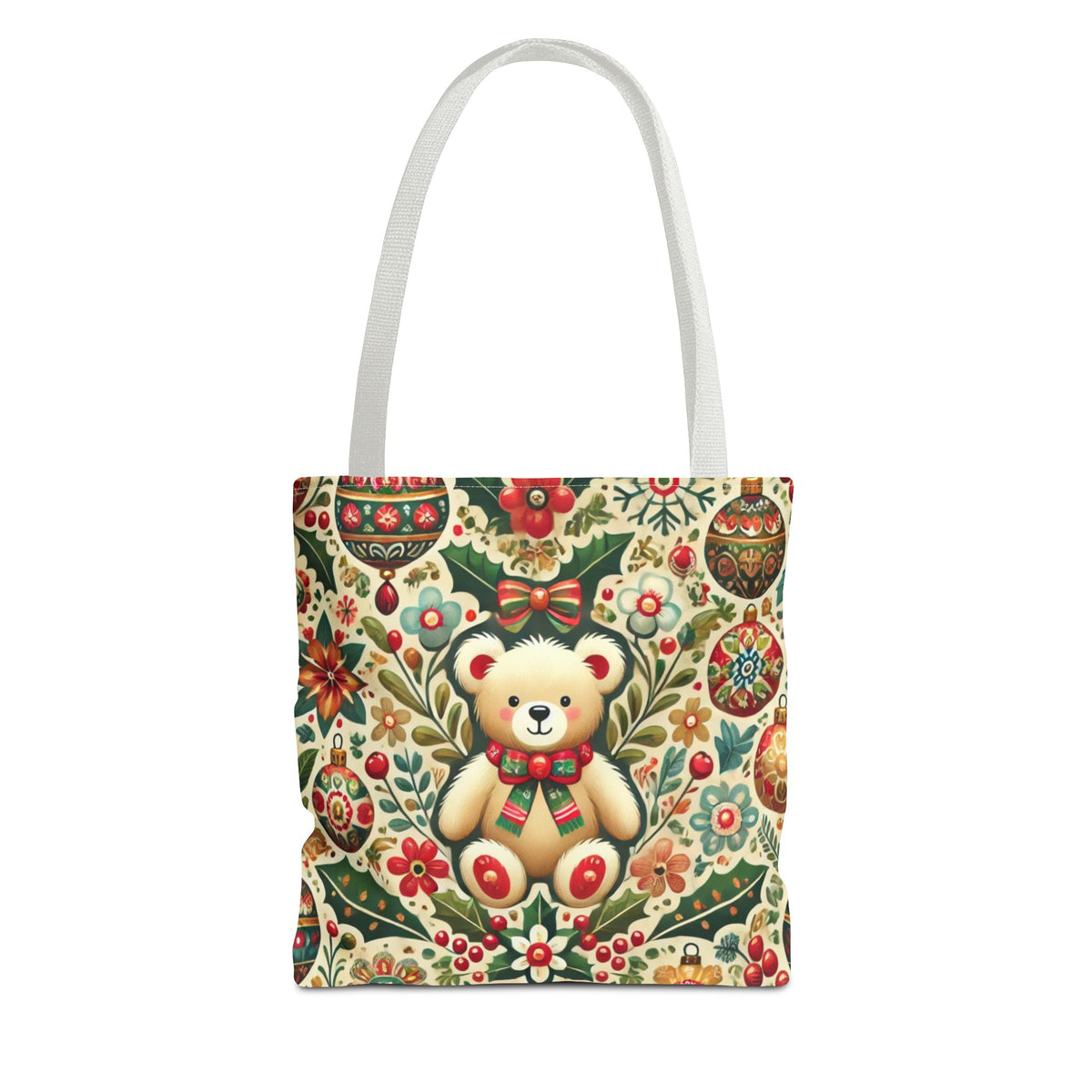 Festive Teddy Bear Folk Art Christmas Holiday Tote Bag