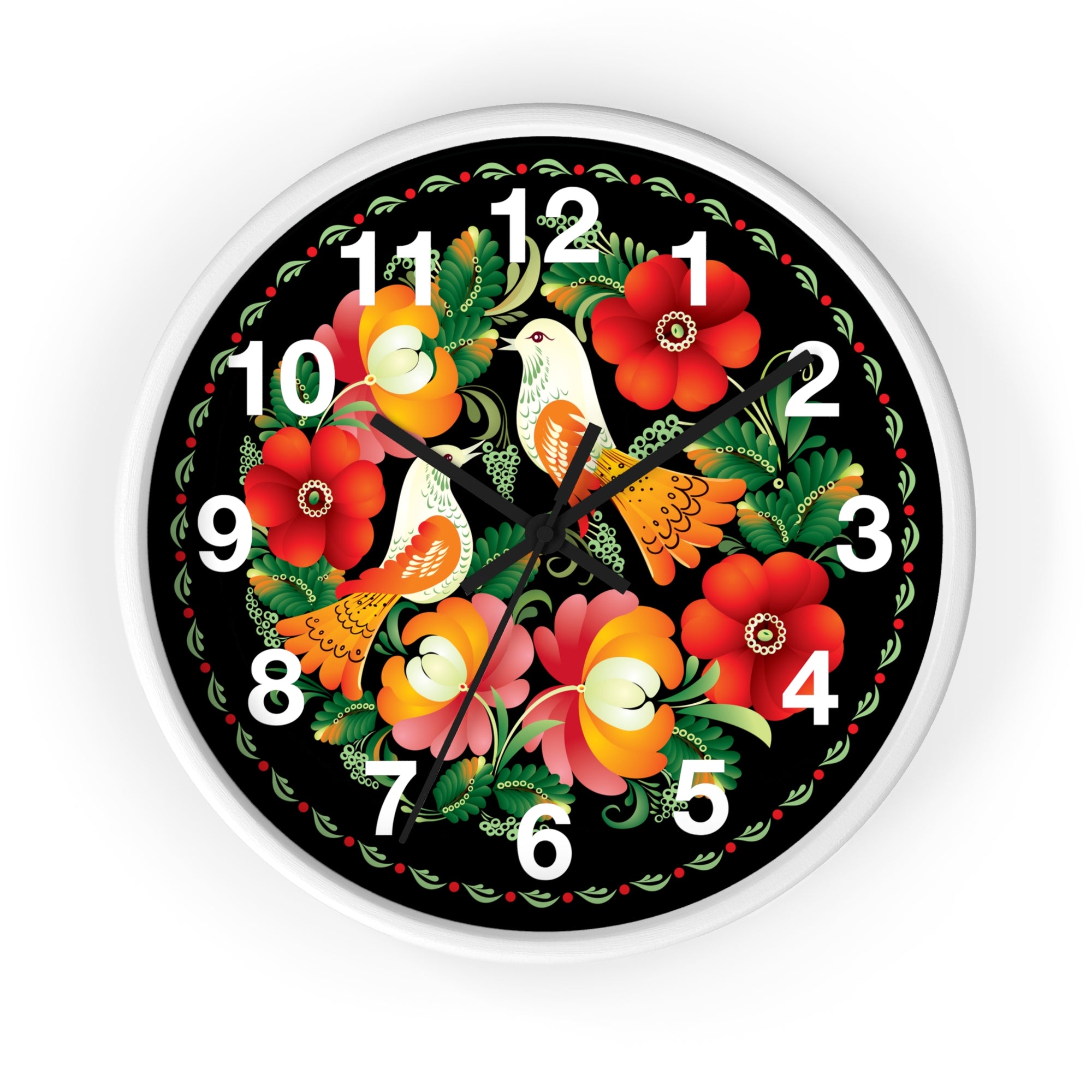 Folk Art Love Birds Wall Clock