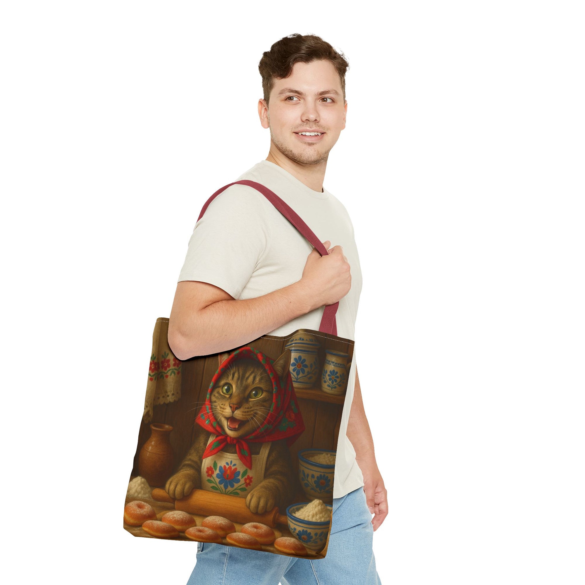 Babushka Cat Making Paczki Polish Donuts Tote Bag
