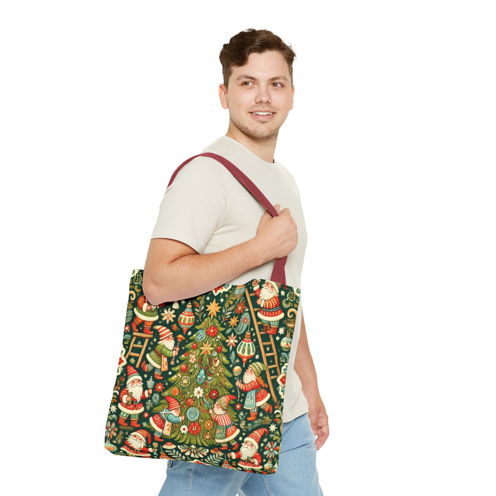 Christmas Gnomes Decorating Tree Holiday Tote Bag