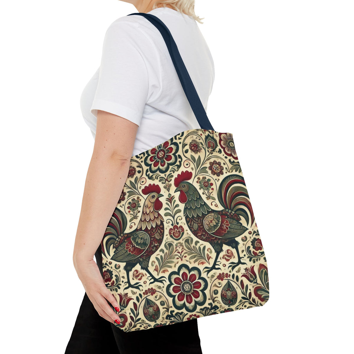 Retro Themed Polish Wycinanki Rooster Pattern Folk Art Tote Bag