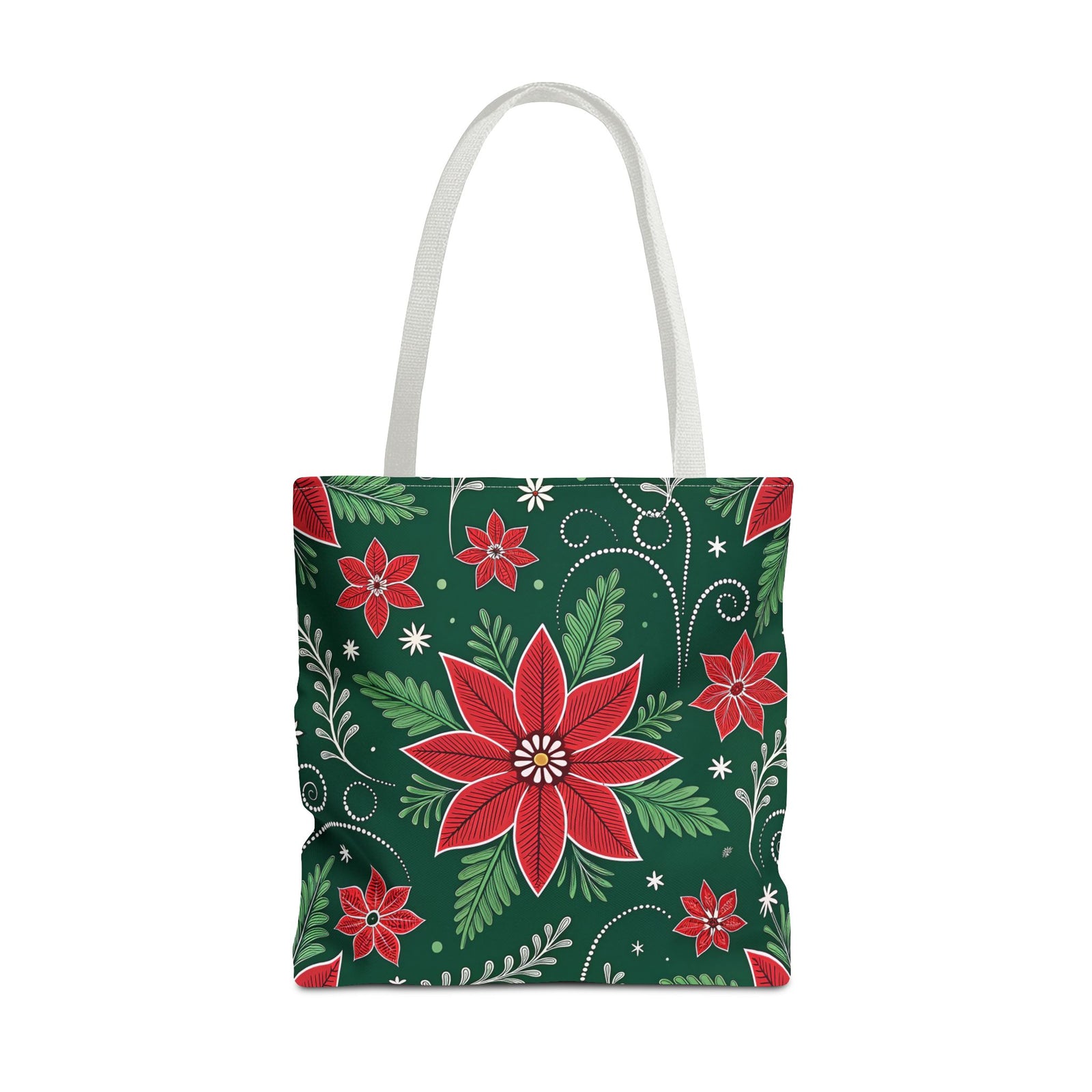 Christmas Poinsettia Folk Art Tote Bag