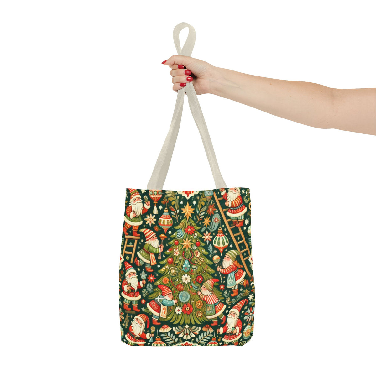 Christmas Gnomes Decorating Tree Holiday Tote Bag