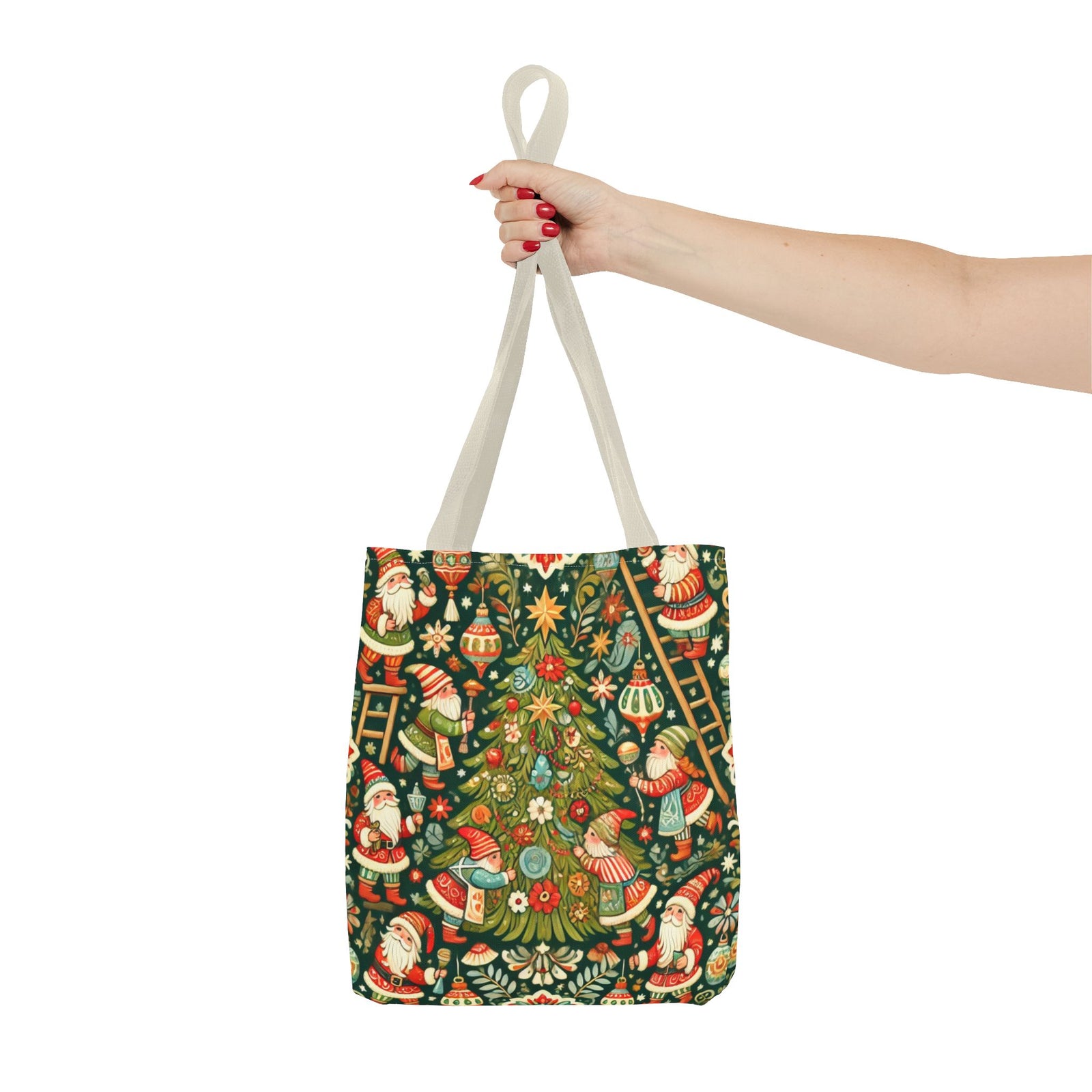 Christmas Gnomes Decorating Tree Holiday Tote Bag