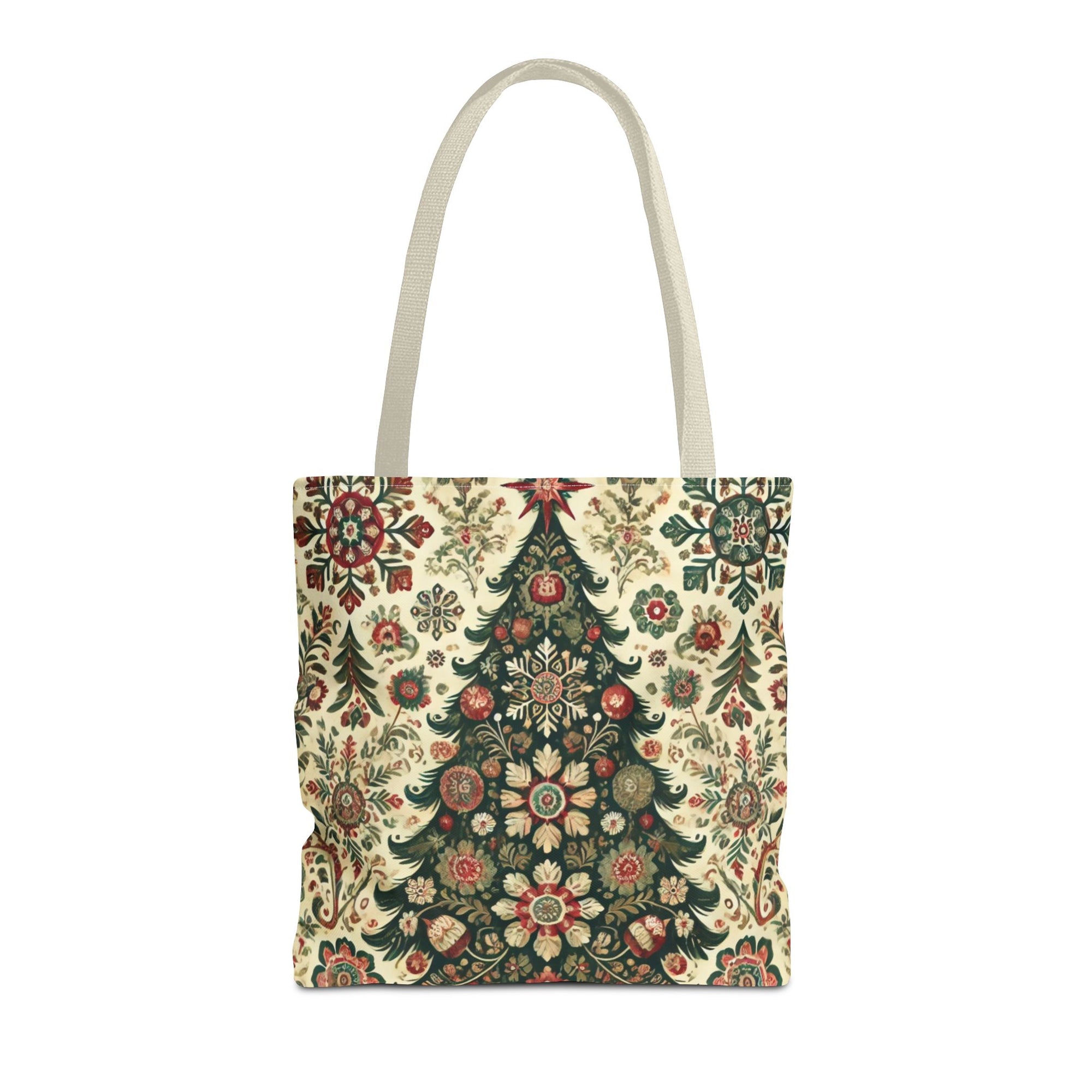Vintage Christmas Trees Polish Folk Art Pattern Tote Bag