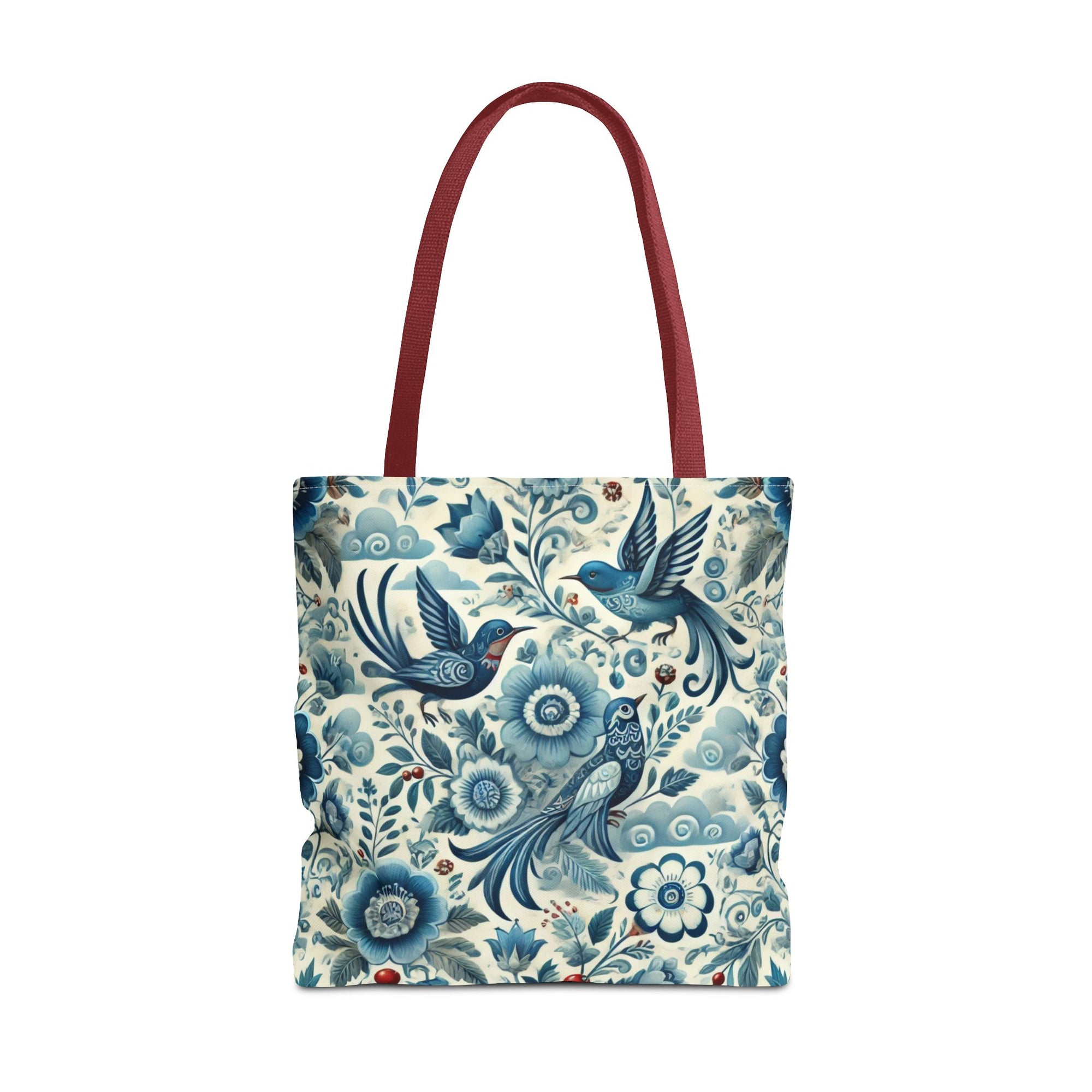 Polish Folk Art Floral & Birds Vibrant Blue Tote Bag (AOP)