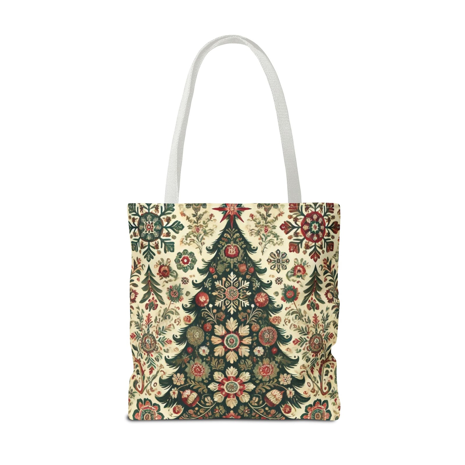 Vintage Christmas Trees Polish Folk Art Pattern Tote Bag