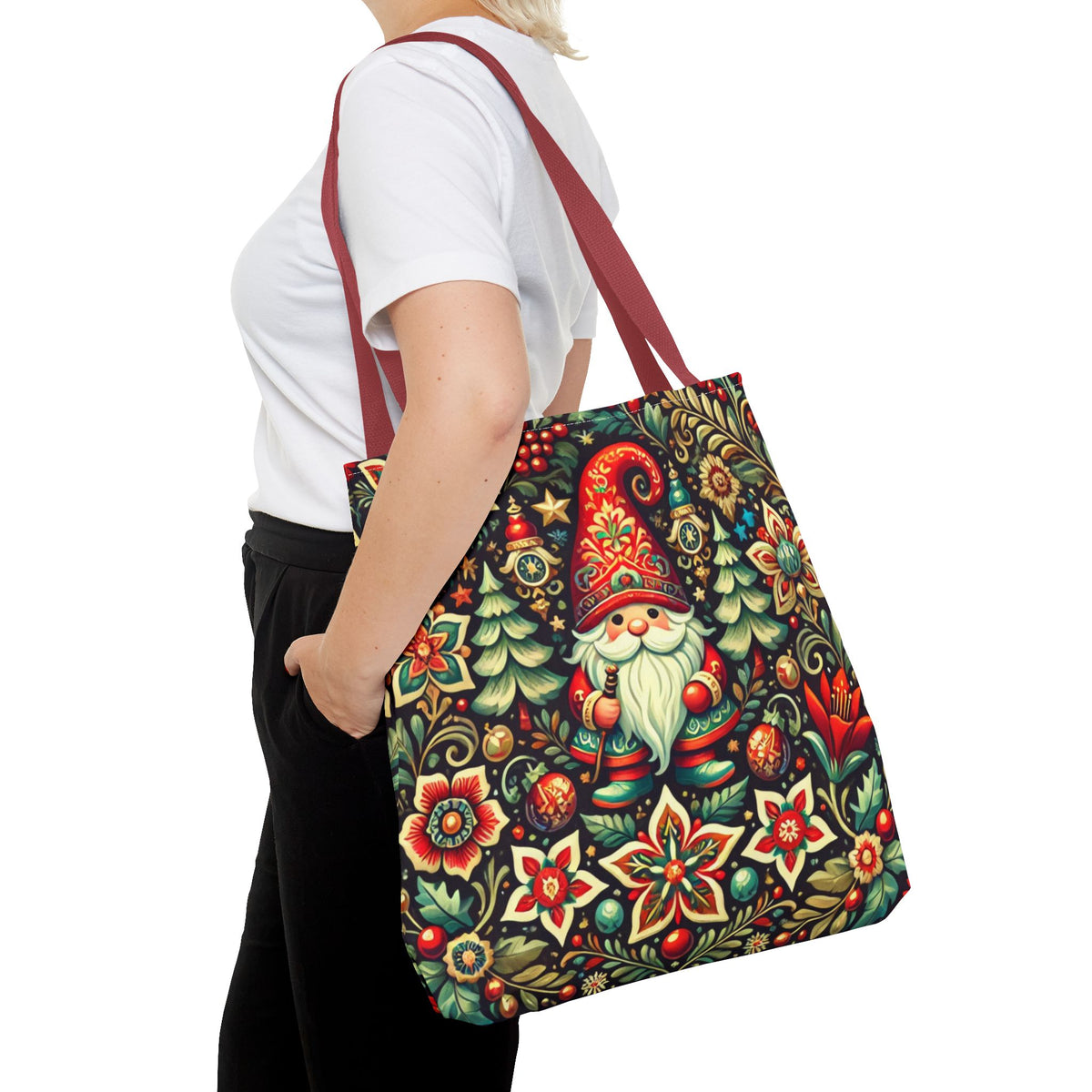 Christmas Gnome Festive Holiday Polish Folk Art Pattern Tote Bag