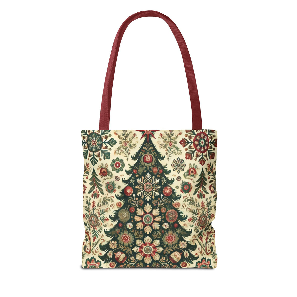Vintage Christmas Trees Polish Folk Art Pattern Tote Bag