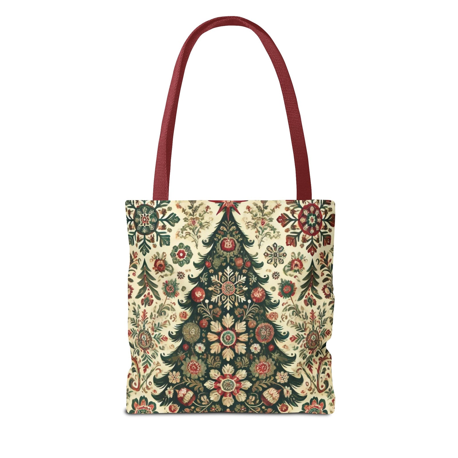 Vintage Christmas Trees Polish Folk Art Pattern Tote Bag