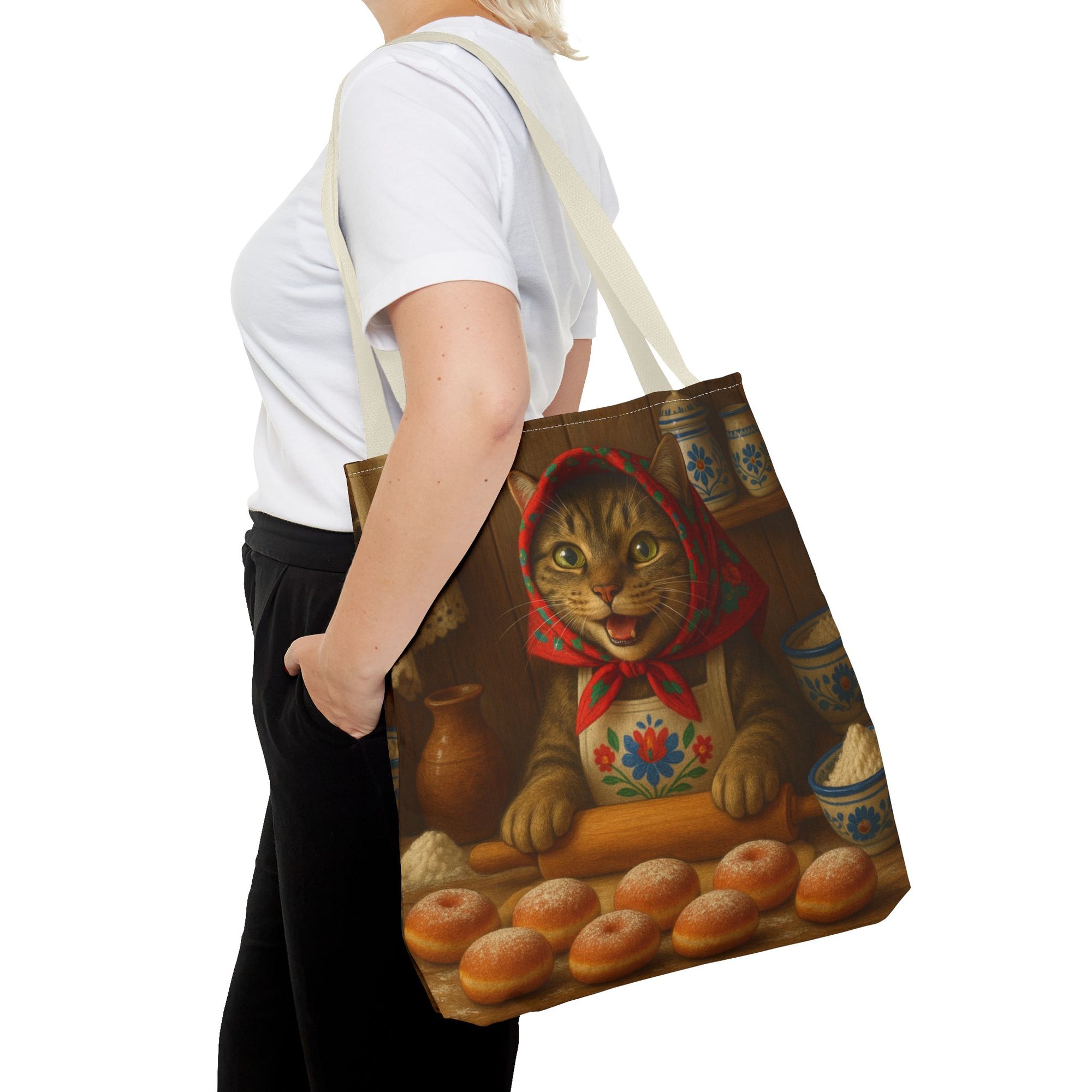 Babushka Cat Making Paczki Polish Donuts Tote Bag