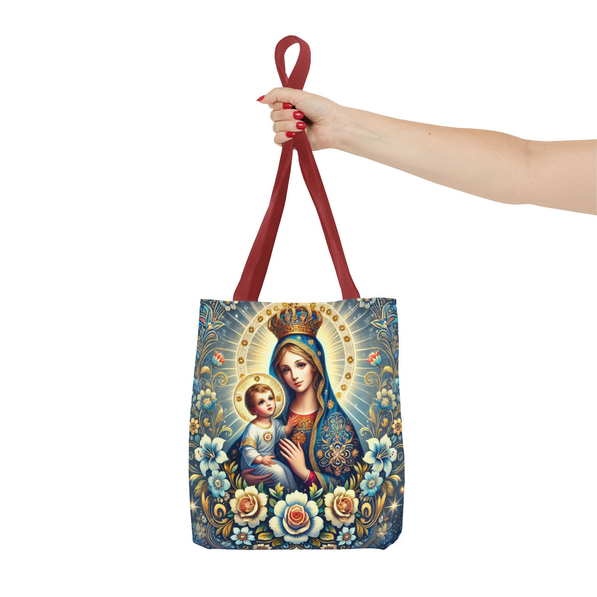 Virgin Mary Baby Jesus Floral Folk Art Tote Bag