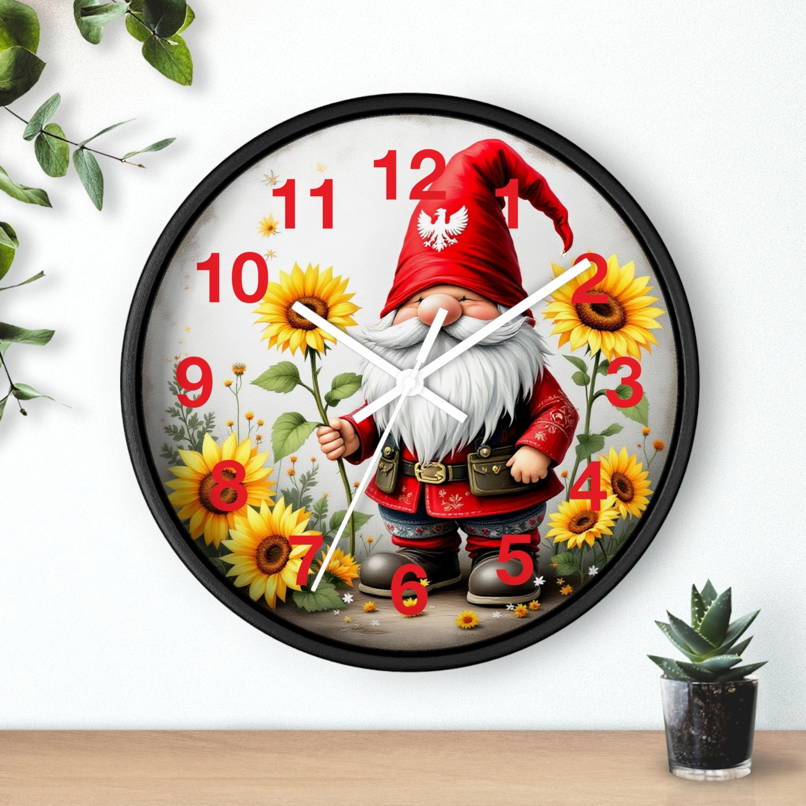Holiday Sunflower Polish Gnome Wall Clock