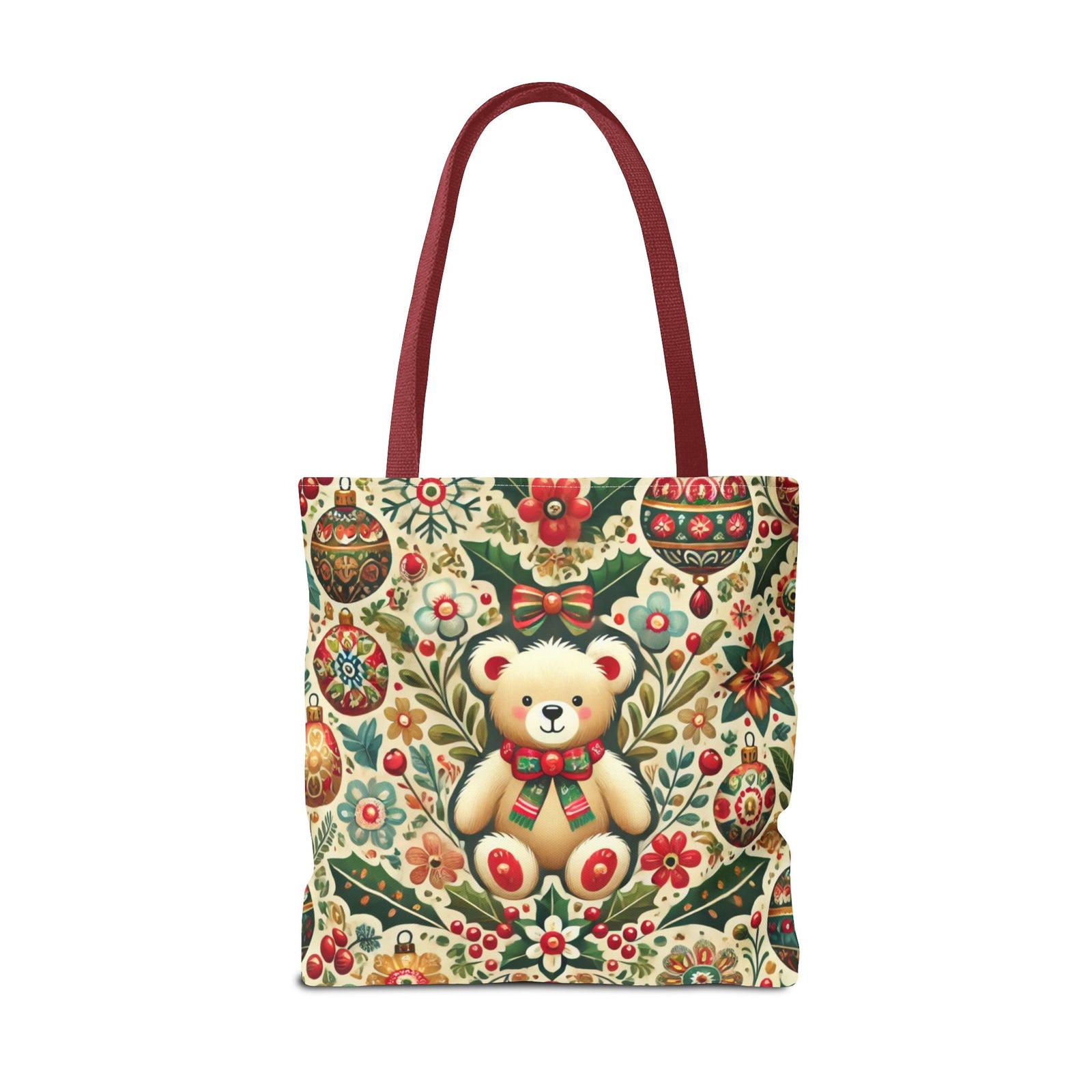 Festive Teddy Bear Folk Art Christmas Holiday Tote Bag