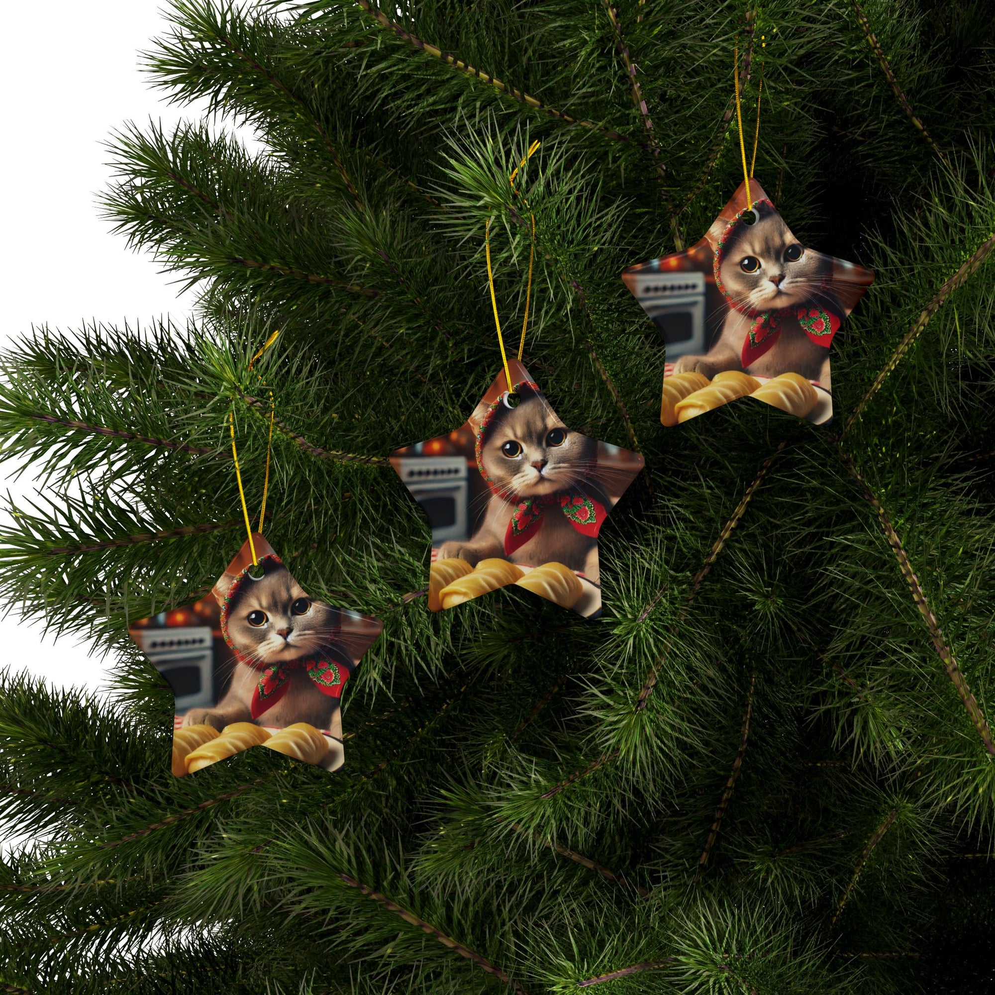 Polish Cat Making Golabki Ceramic Ornaments