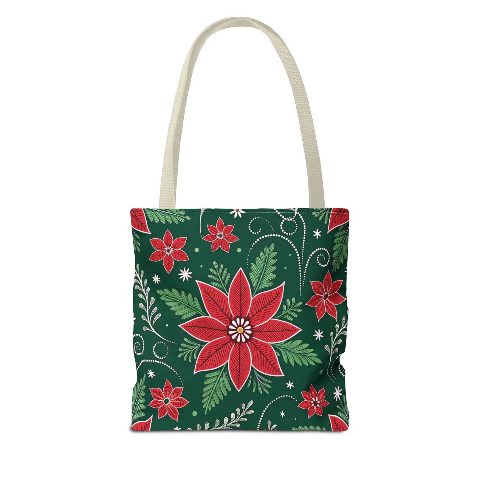 Christmas Poinsettia Folk Art Tote Bag