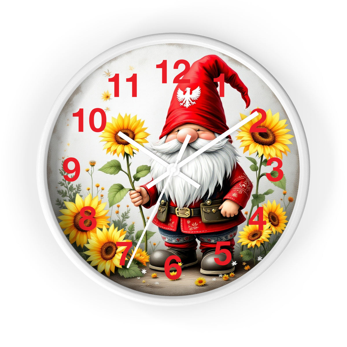 Holiday Sunflower Polish Gnome Wall Clock