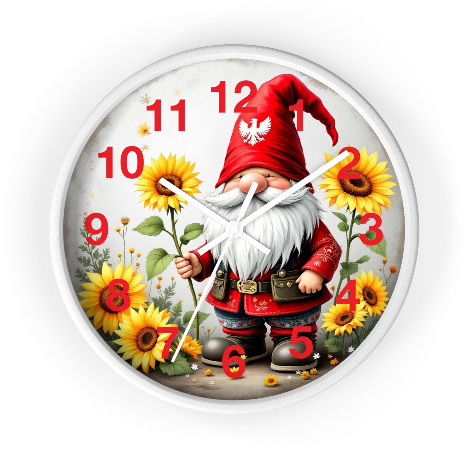 Holiday Sunflower Polish Gnome Wall Clock