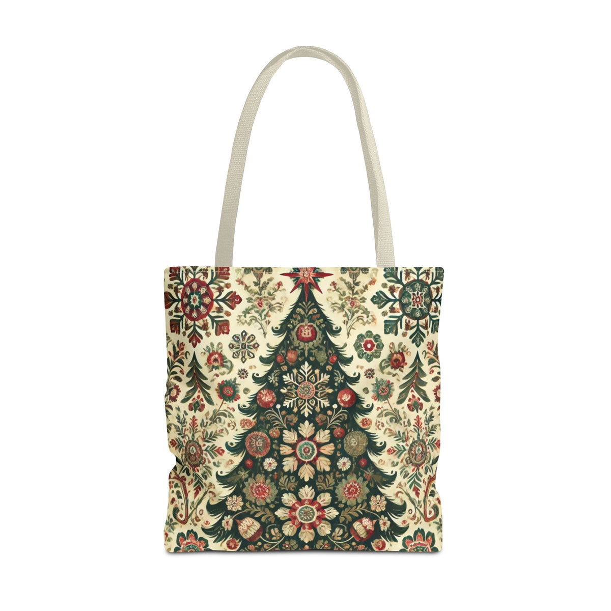 Vintage Christmas Trees Polish Folk Art Pattern Tote Bag
