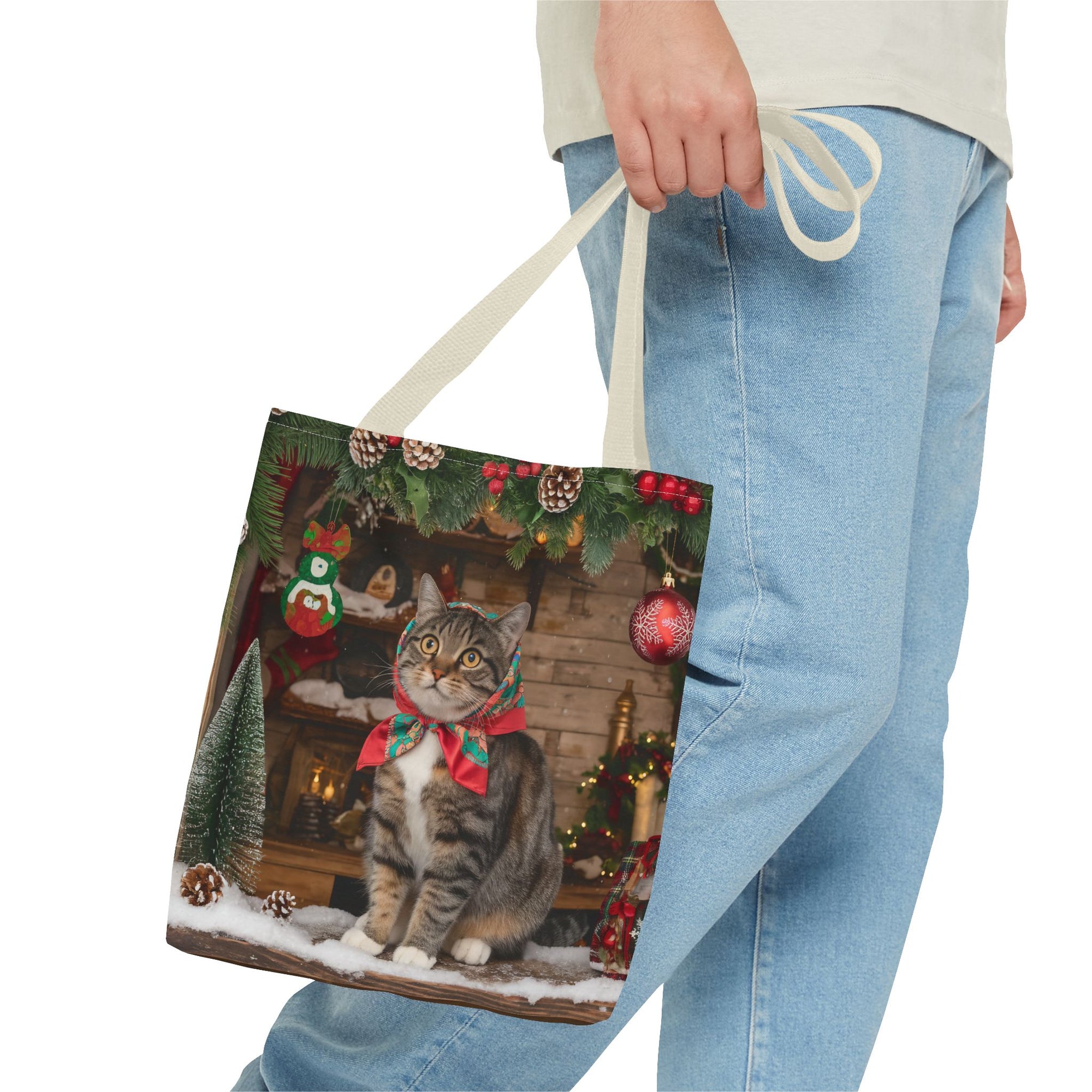 Cat with Babushka Christmas Tote Bag