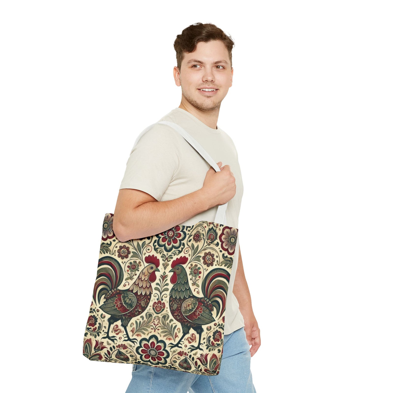 Retro Themed Polish Wycinanki Rooster Pattern Folk Art Tote Bag