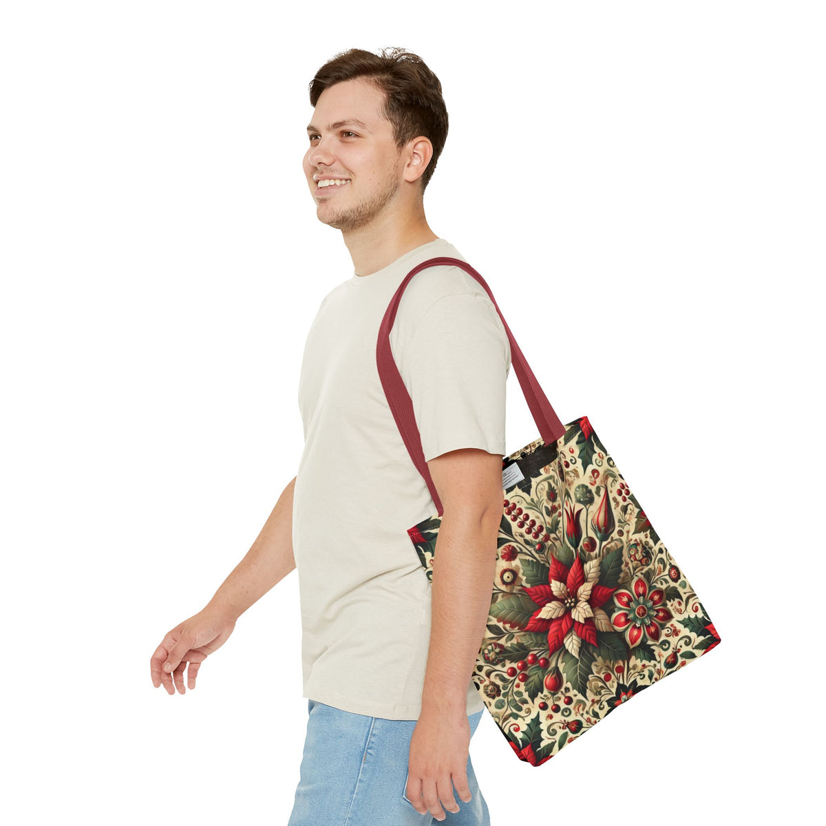 Christmas Poinsettia Floral Art Holiday Tote Bag