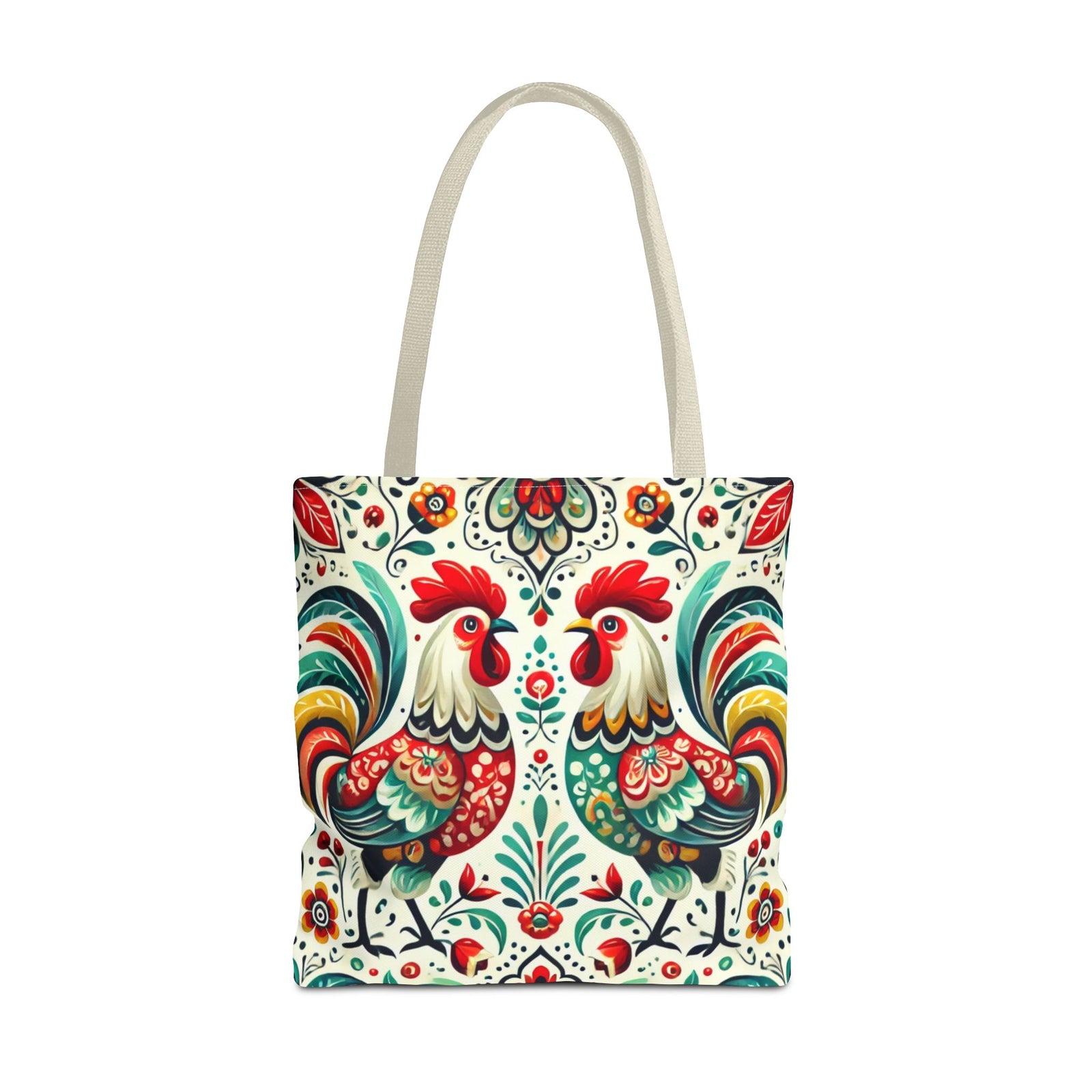 Vibrant Floral Folk Art Chicken Tote Bag