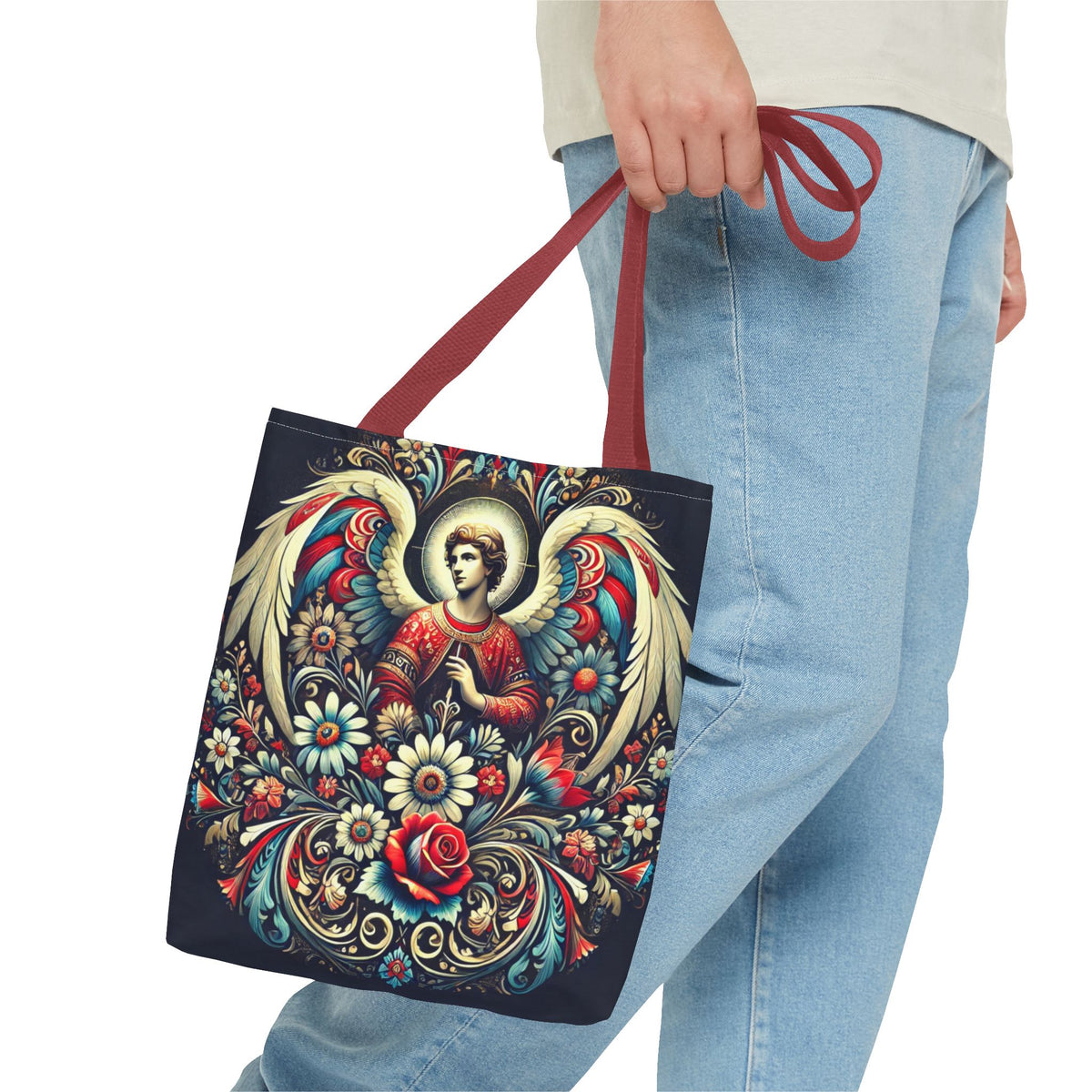 Archangel Michael Polish Floral Folk Art Tote Bag