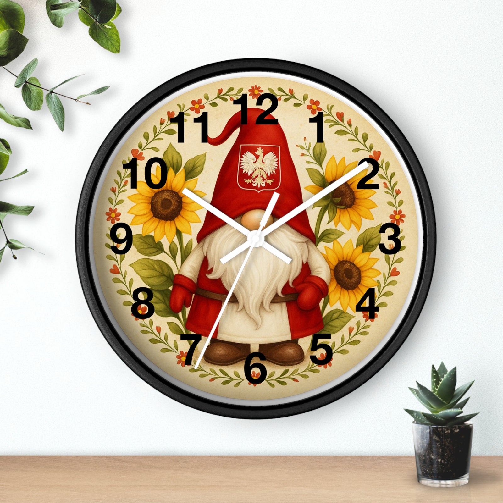 Polish Gnome With Sunflowers Wall Clock