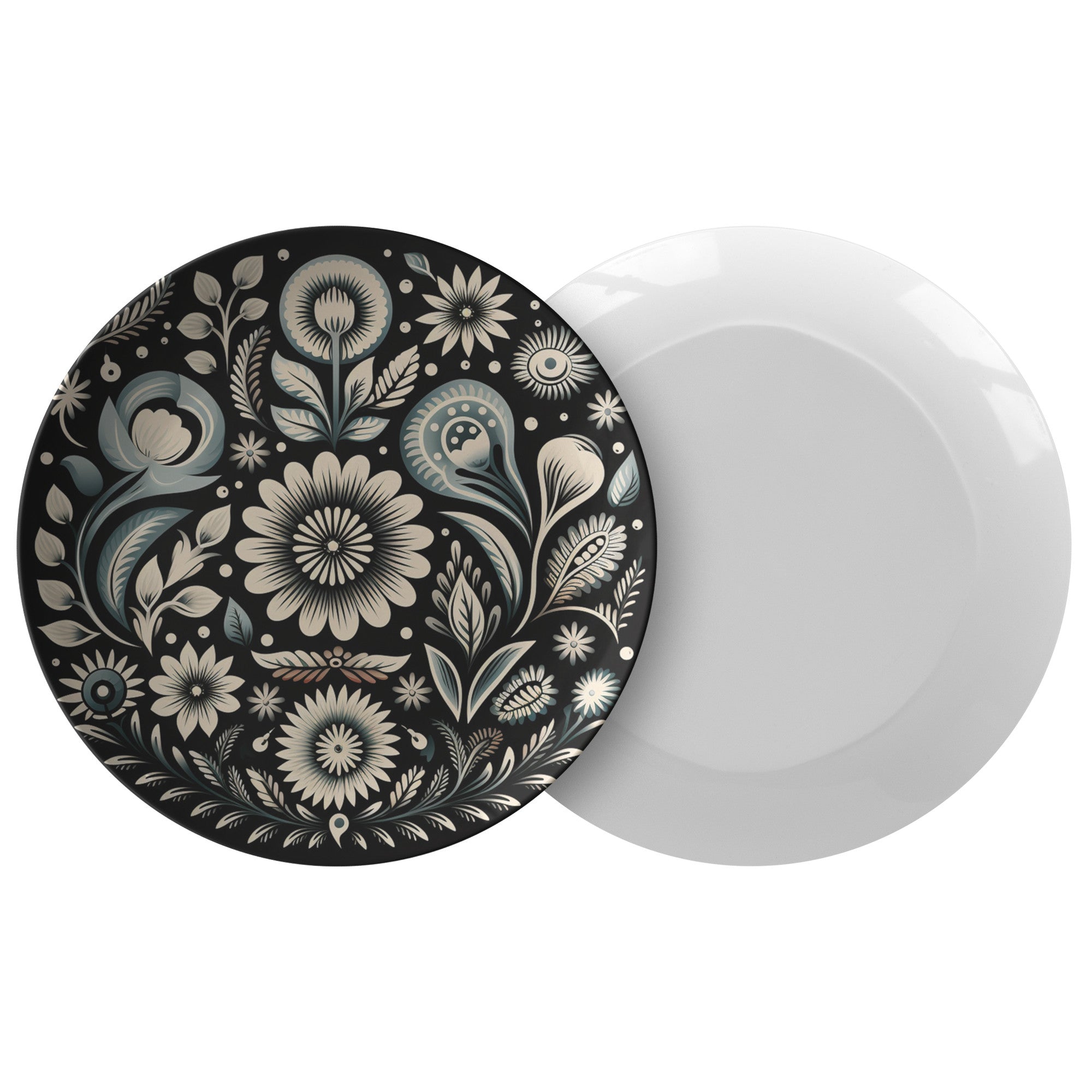 Black And White Floral Design Plate Kitchenware teelaunch Single  