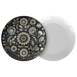 Black And White Floral Design Plate - Single - Polish Shirt Store