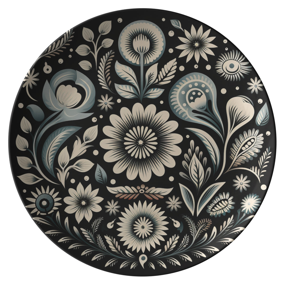 Black And White Floral Design Plate Kitchenware teelaunch   