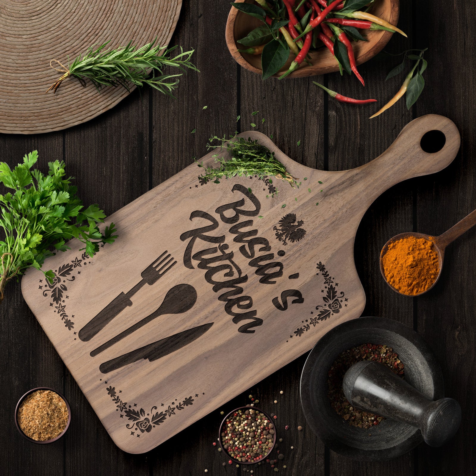 Busia's Kitchen Hardwood Paddle Cutting Board Kitchenware teelaunch   
