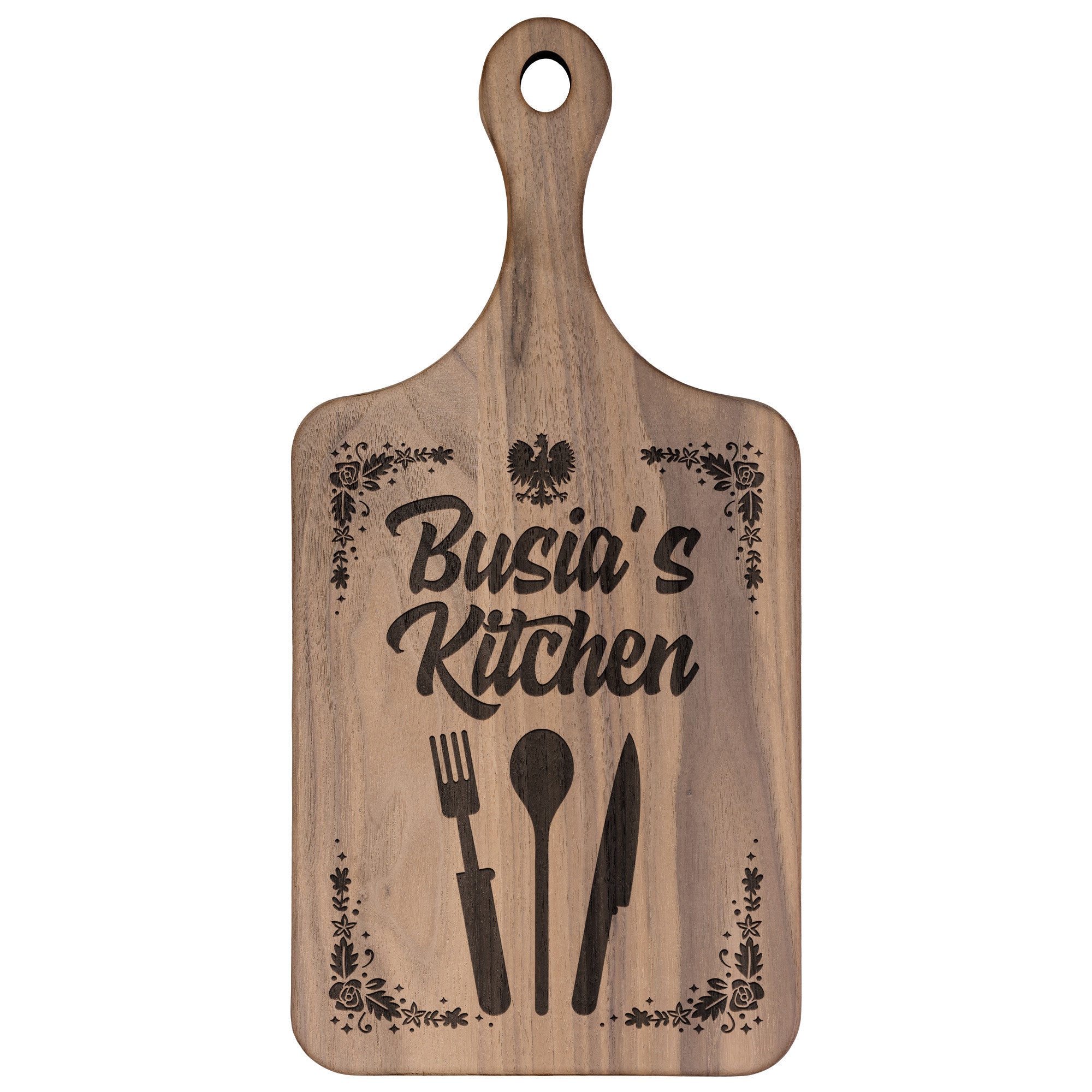 Busia's Kitchen Hardwood Paddle Cutting Board Kitchenware teelaunch Large Walnut 