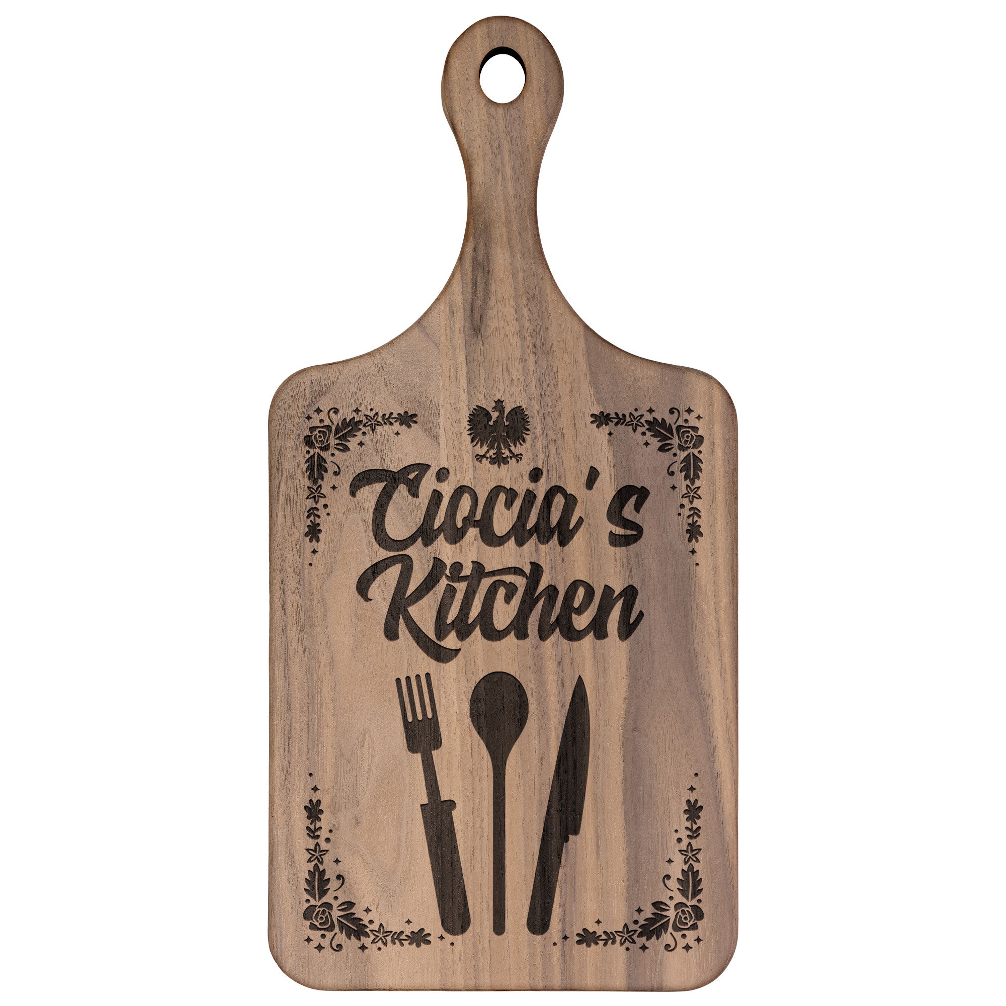 Ciocia's Kitchen Hardwood Paddle Cutting Board Kitchenware teelaunch Large Walnut 