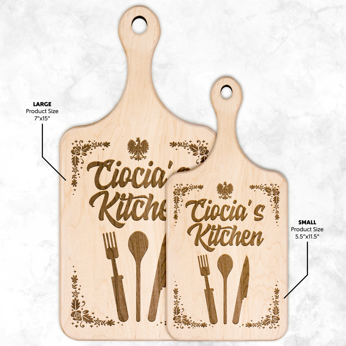 Ciocia&#39;s Kitchen Hardwood Paddle Cutting Board Kitchenware teelaunch Large Maple 