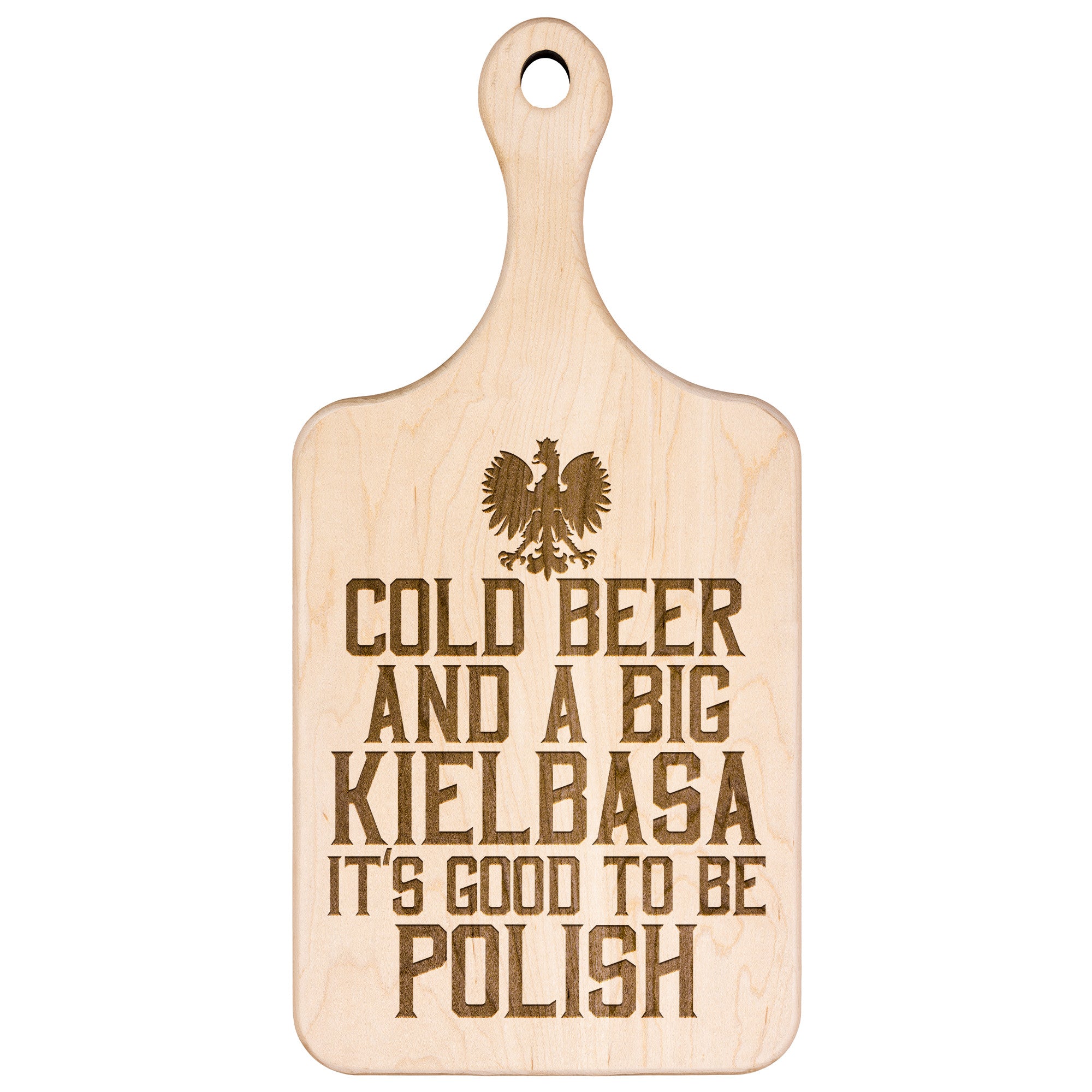 Cold Beer Big Kielbasa Hardwood Paddle Cutting Board Kitchenware teelaunch   