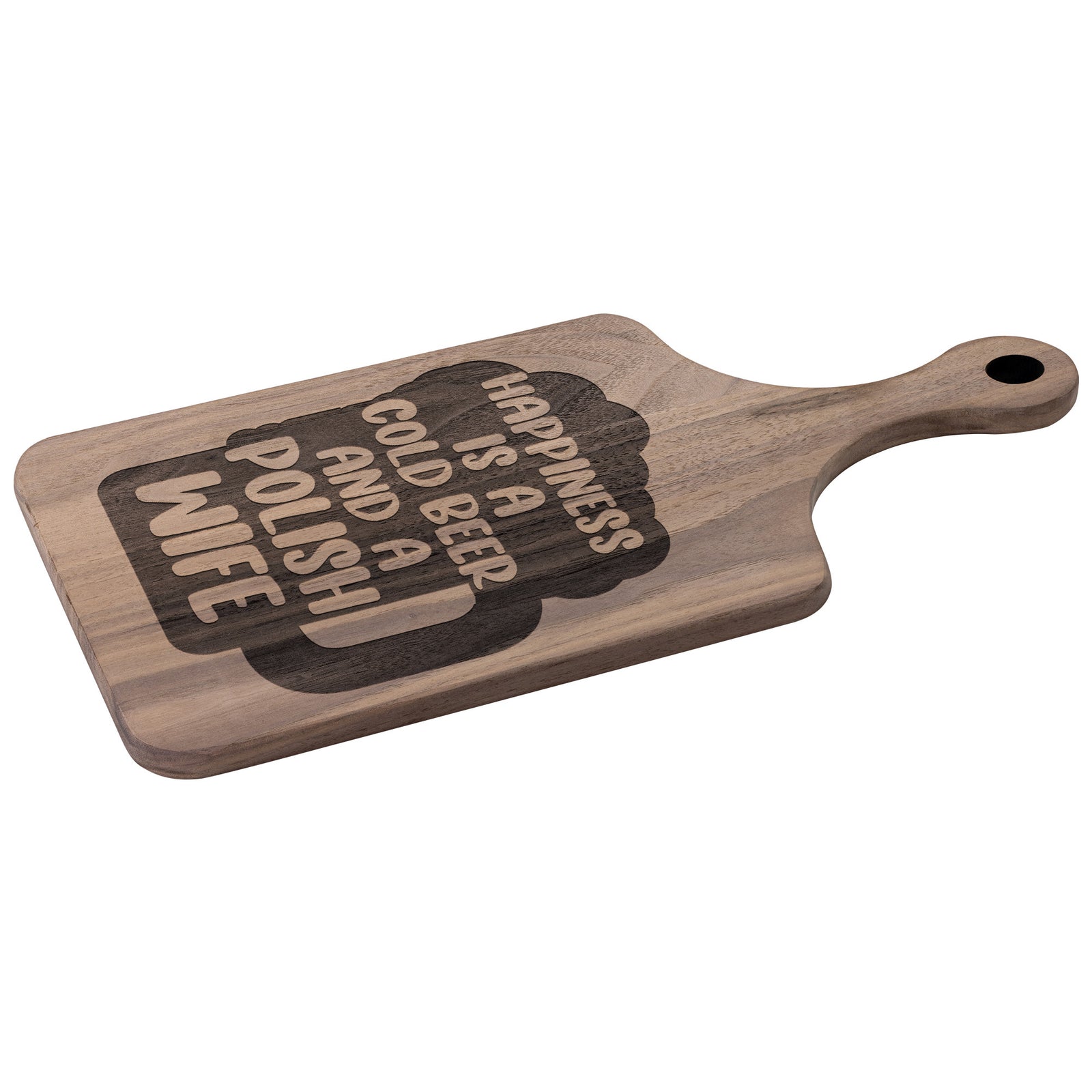 Cold Beer Polish Wife Hardwood Paddle Cutting Board Kitchenware teelaunch Large Walnut 