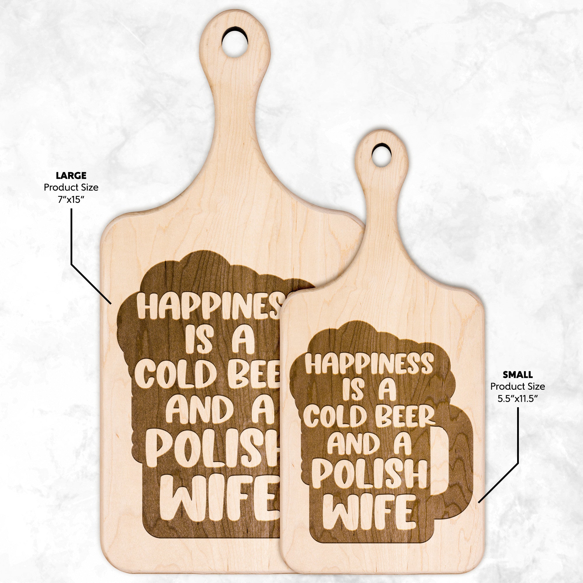 Cold Beer Polish Wife Hardwood Paddle Cutting Board Kitchenware teelaunch Large Maple 
