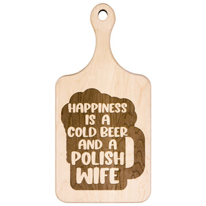 Cold Beer Polish Wife Hardwood Paddle Cutting Board -  - Polish Shirt Store