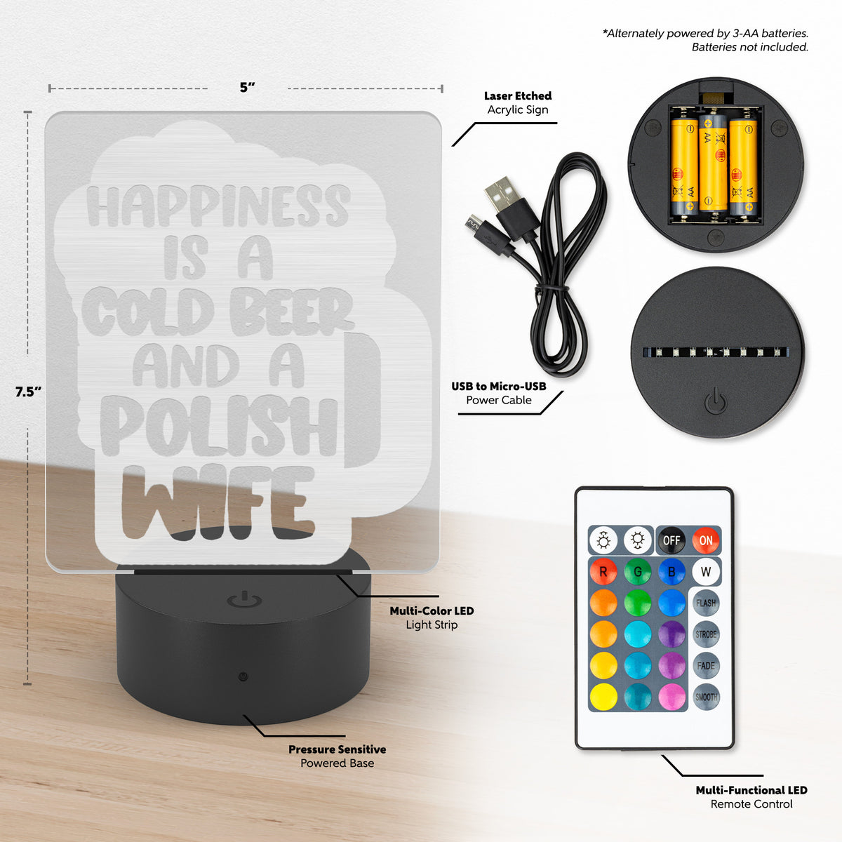 Cold Beer Polish Wife Rectangle Acrylic LED Sign LED Signs teelaunch   