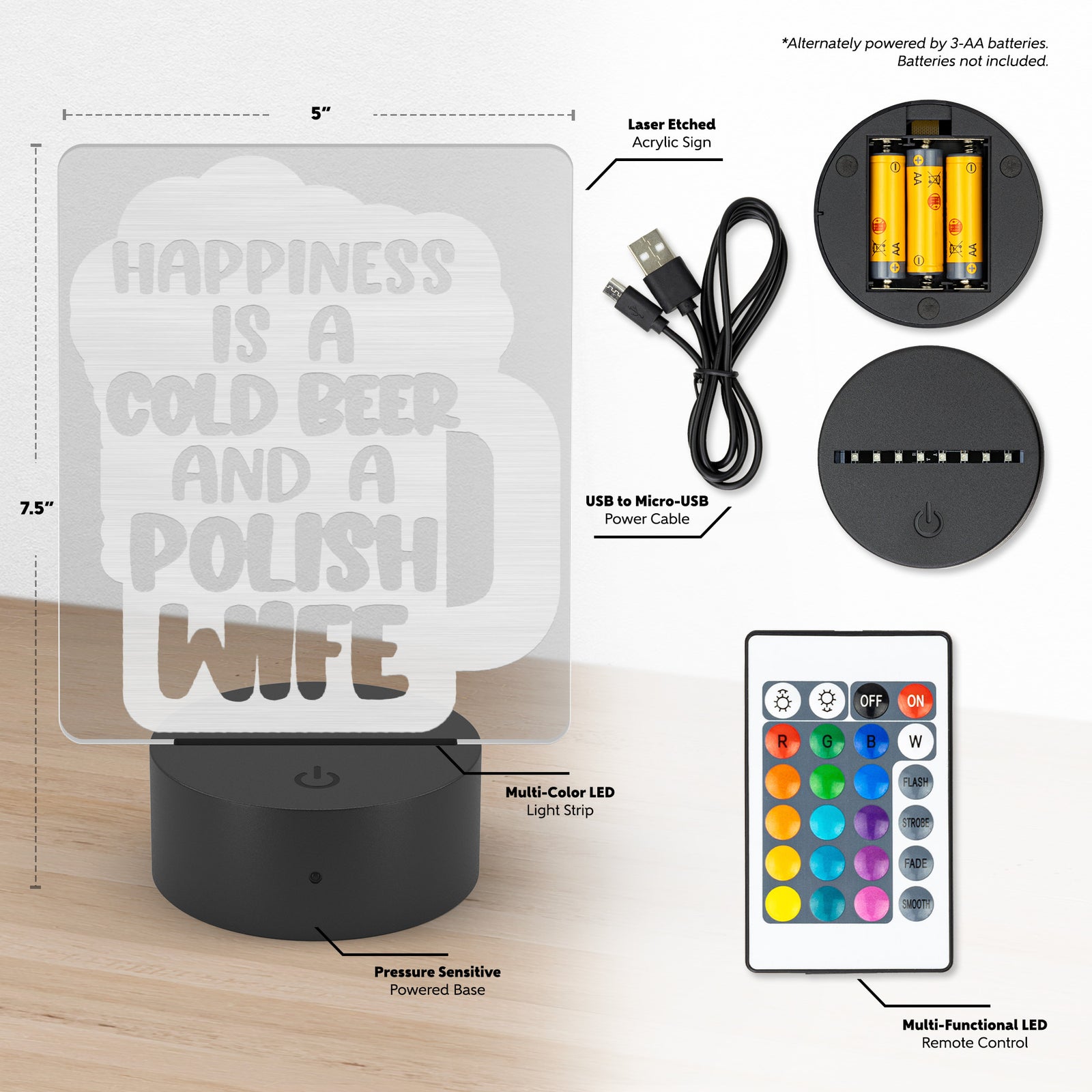 Cold Beer Polish Wife Rectangle Acrylic LED Sign LED Signs teelaunch   
