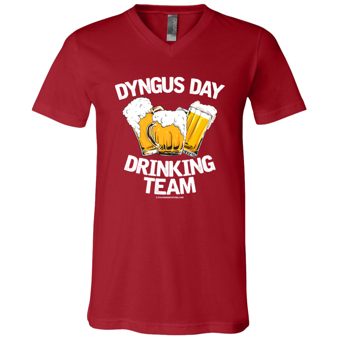 Dyngus Day Drinking Team Apparel CustomCat 3005 Unisex Jersey SS V-Neck T-Shirt Canvas Red X-Small