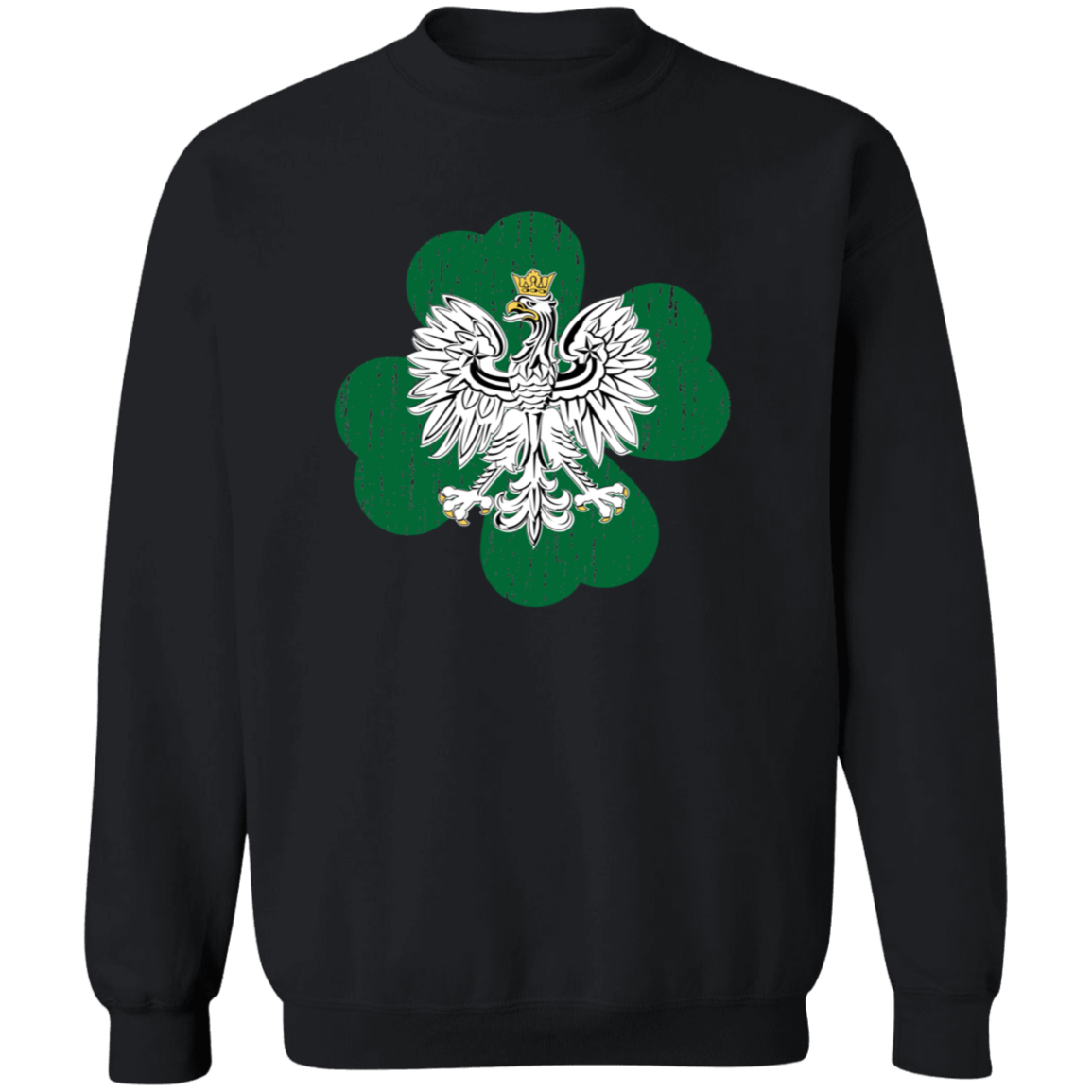 Polish Eagle Irish Clover Apparel CustomCat G180 Crewneck Pullover Sweatshirt Black S