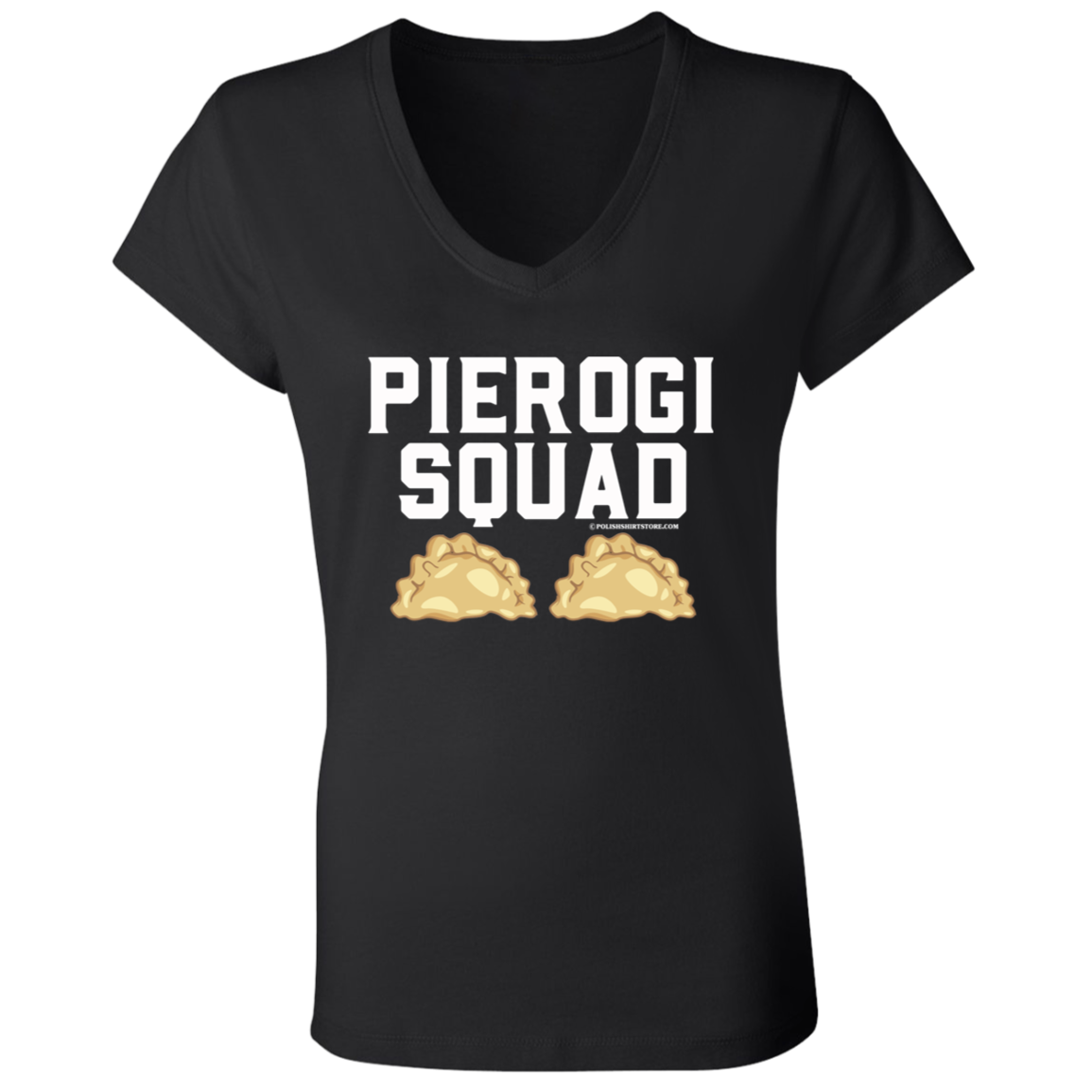 Pierogi Squad Apparel CustomCat B6005 Ladies' Jersey V-Neck T-Shirt Black S