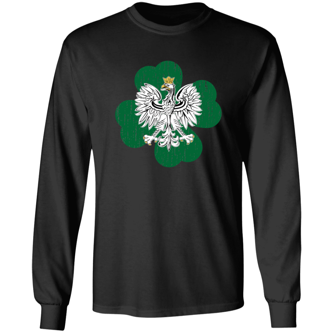 Polish Eagle Irish Clover Apparel CustomCat G540 LS T-Shirt Black S
