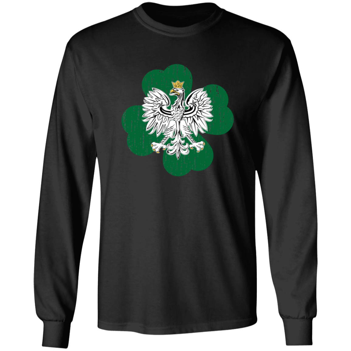 Polish Eagle Irish Clover Apparel CustomCat G240 LS Ultra Cotton T-Shirt Black S